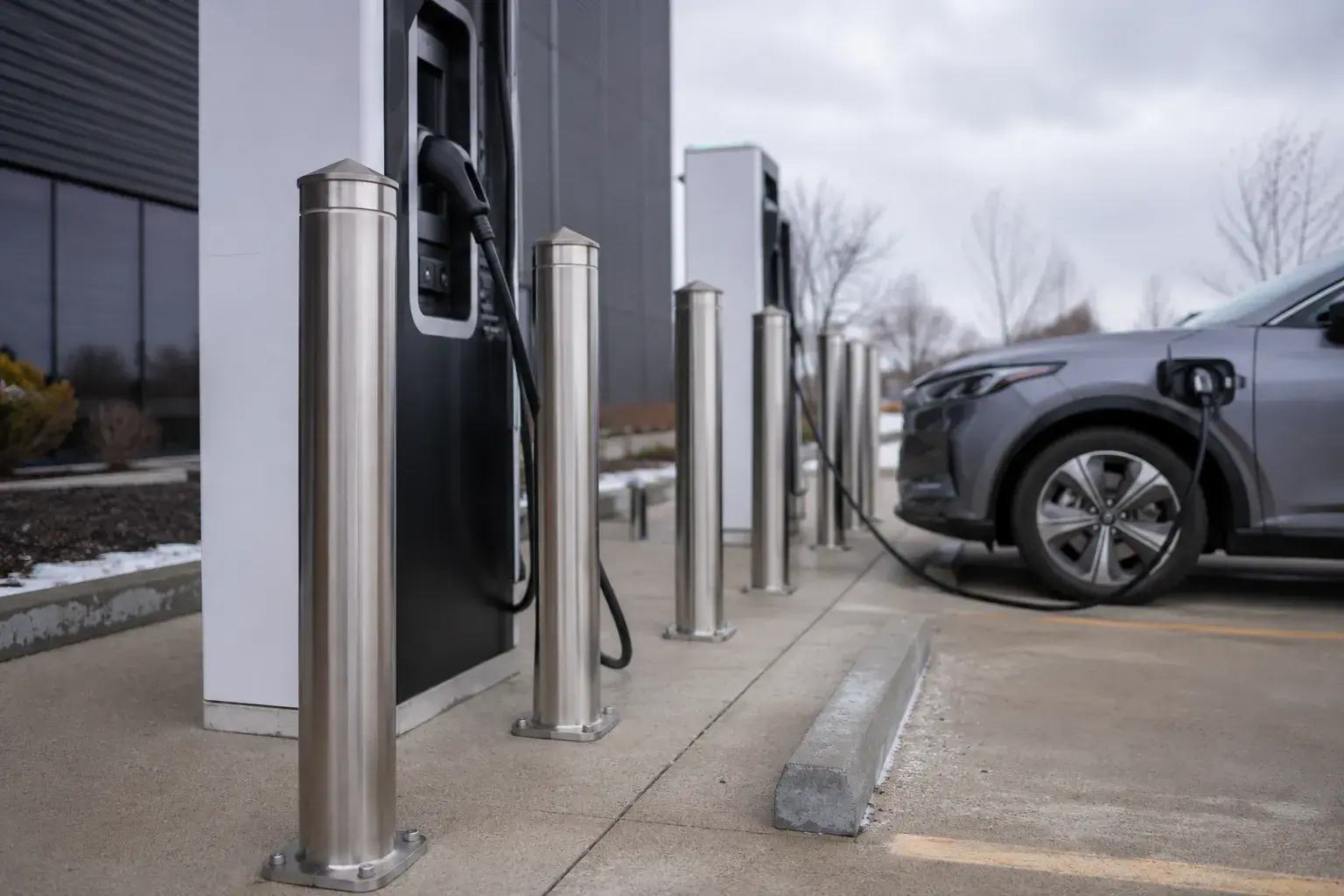 EV Charger Bollards, fabricated and installed by The Grate Guys