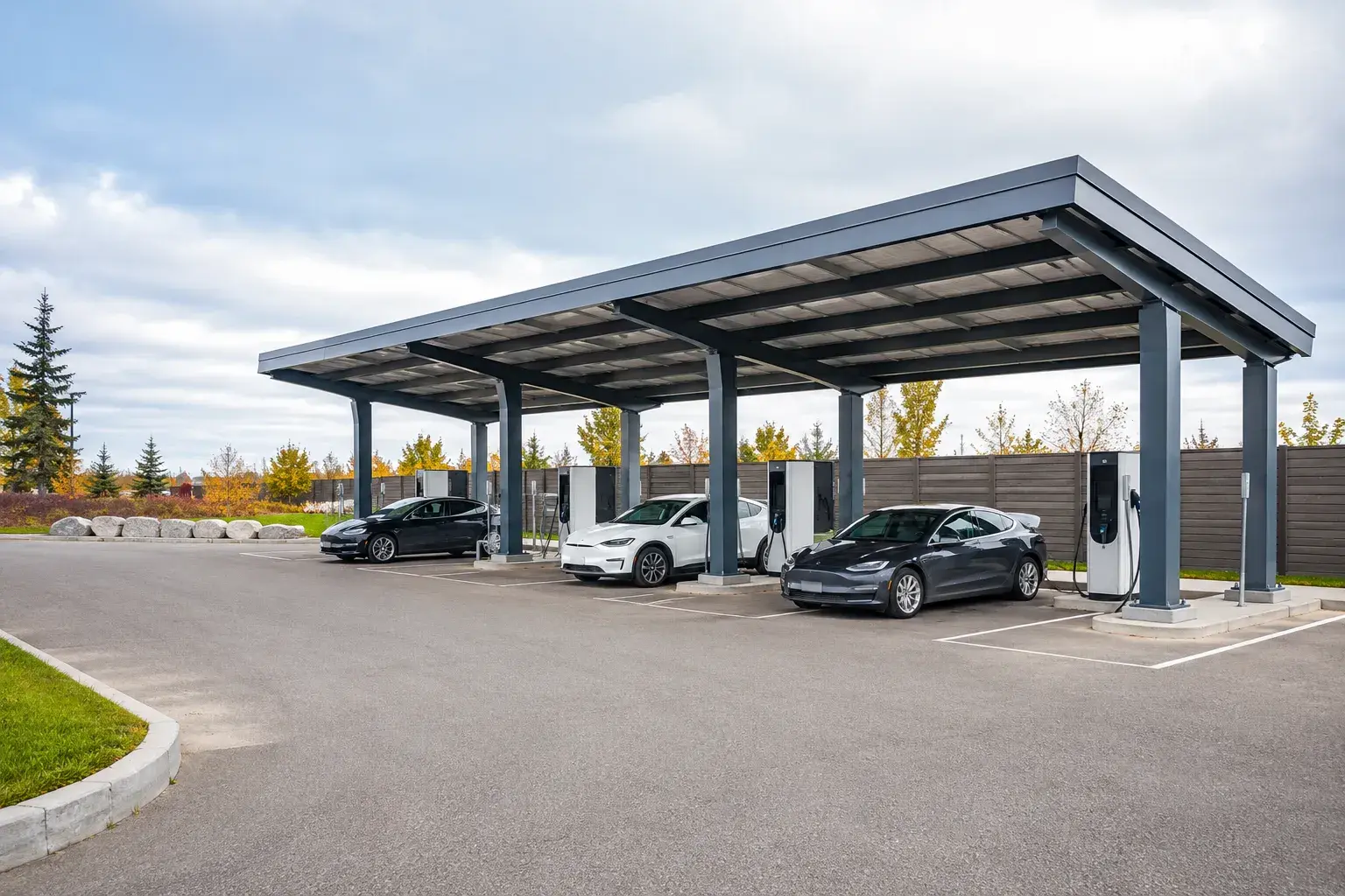 EV Charging Canopies, fabricated and installed by The Grate Guys