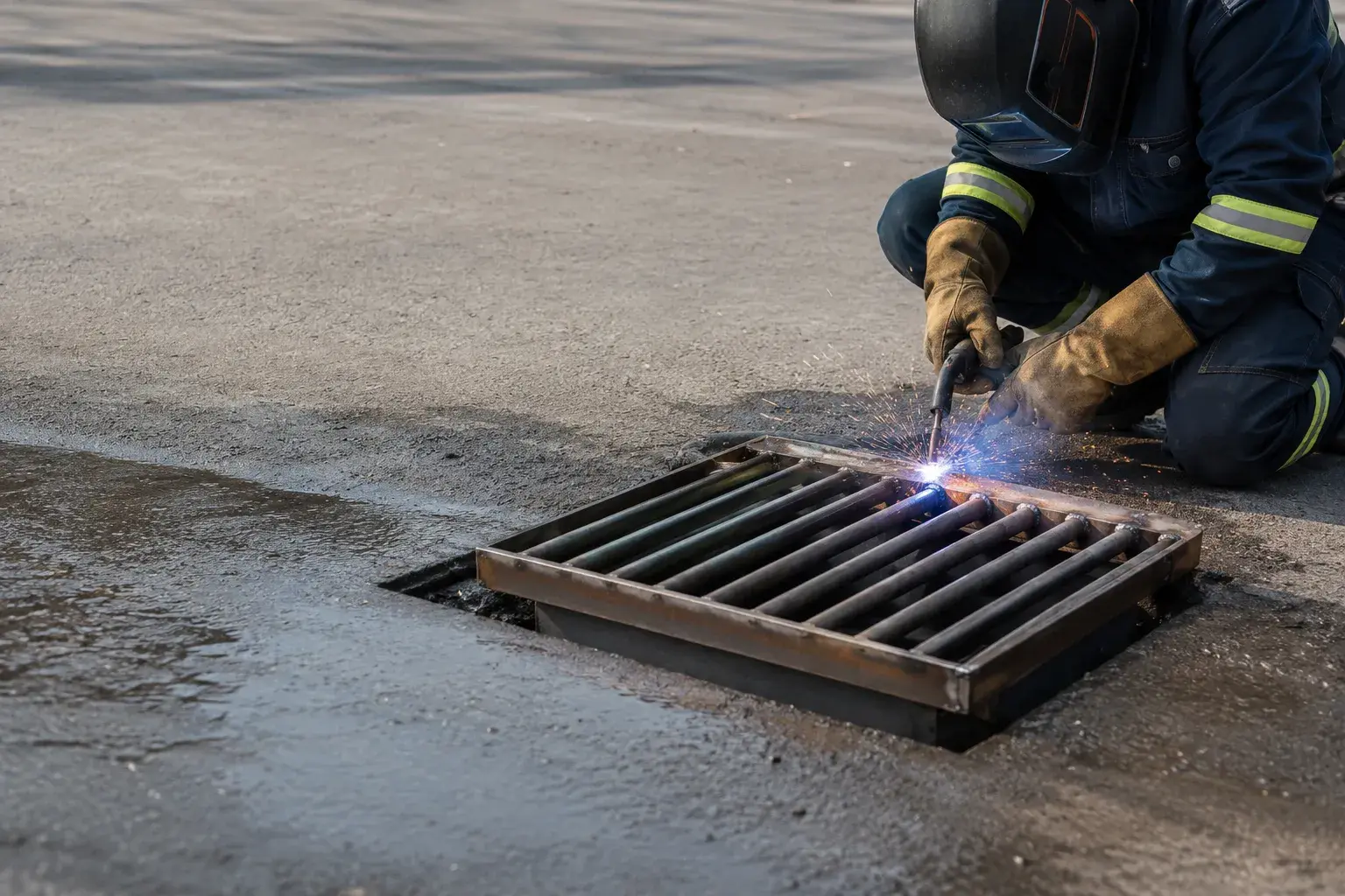Parking Lot Drainage Repair, fabricated and installed by The Grate Guys